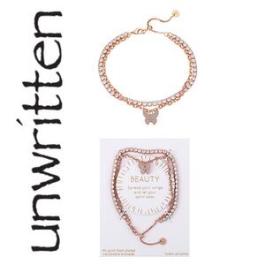 🐘🐘💓 Unwritten 14K Rose Gold Plated CZ Butterfly Bracelet